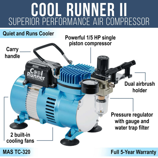 Master Airbrush Model TC-320 Cool Runner II Air Compressor (Superior performance single-piston compressor that runs cool