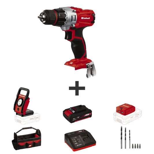 Einhell TE-CD 18/2 Li 18-Volt Power X-Change Cordless Drill Workshop Power Tool Kit, 3/8-Inch, W/1.5-Ah Battery