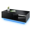 Hommpa High Gloss Black Coffee Table with 2 Drawers LED Sofa Side End Tea Table Modern Living Room Furniture with Storage Space