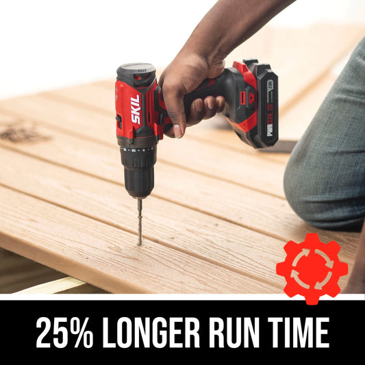 SKIL CB739601 PWR CORE 20V 4 Tool Combo Kit, Drill Driver, Impact, Drive, Recip Saw, and Spot Light, with two 2.0Ah Batteries and Charger