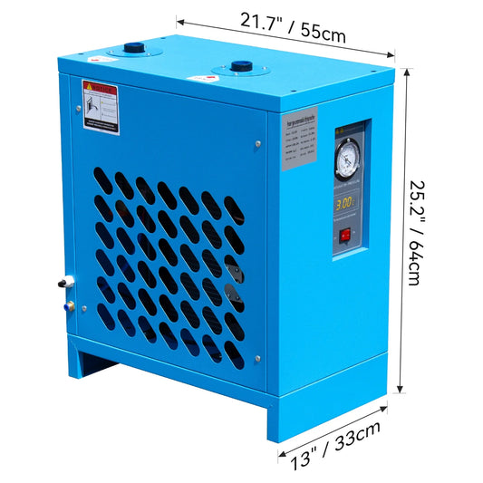 HPDMC Industrial Heavy Duty Refrigerated Air Dryer, 70 CFM, 0.75 KW, 110V For 15HP-20HP Rotary Screw Compressors, R134a Cooling System, Removes Moisture, Oil, Dust for Workshops, Factories, CNC