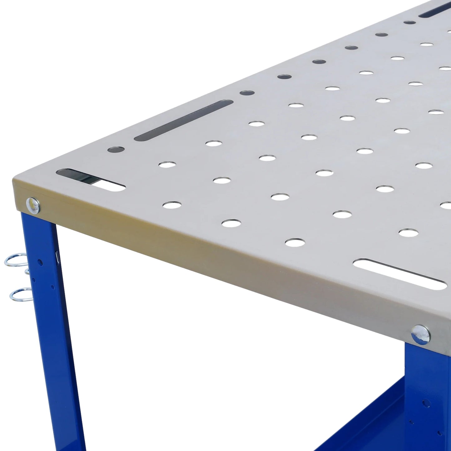 Heavy-Duty 36" x 18" Steel Welding Table 1200lbs Load Capacity Portable Workbench on Wheels with Braking Casters 82 5/8" Fixture Holes & Tool Slots Built-in Tool Tray