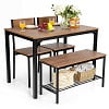 Gymax 4pcs Dining Table Set Rustic Desk 2 Chairs & Bench w/Storage Rack Grey