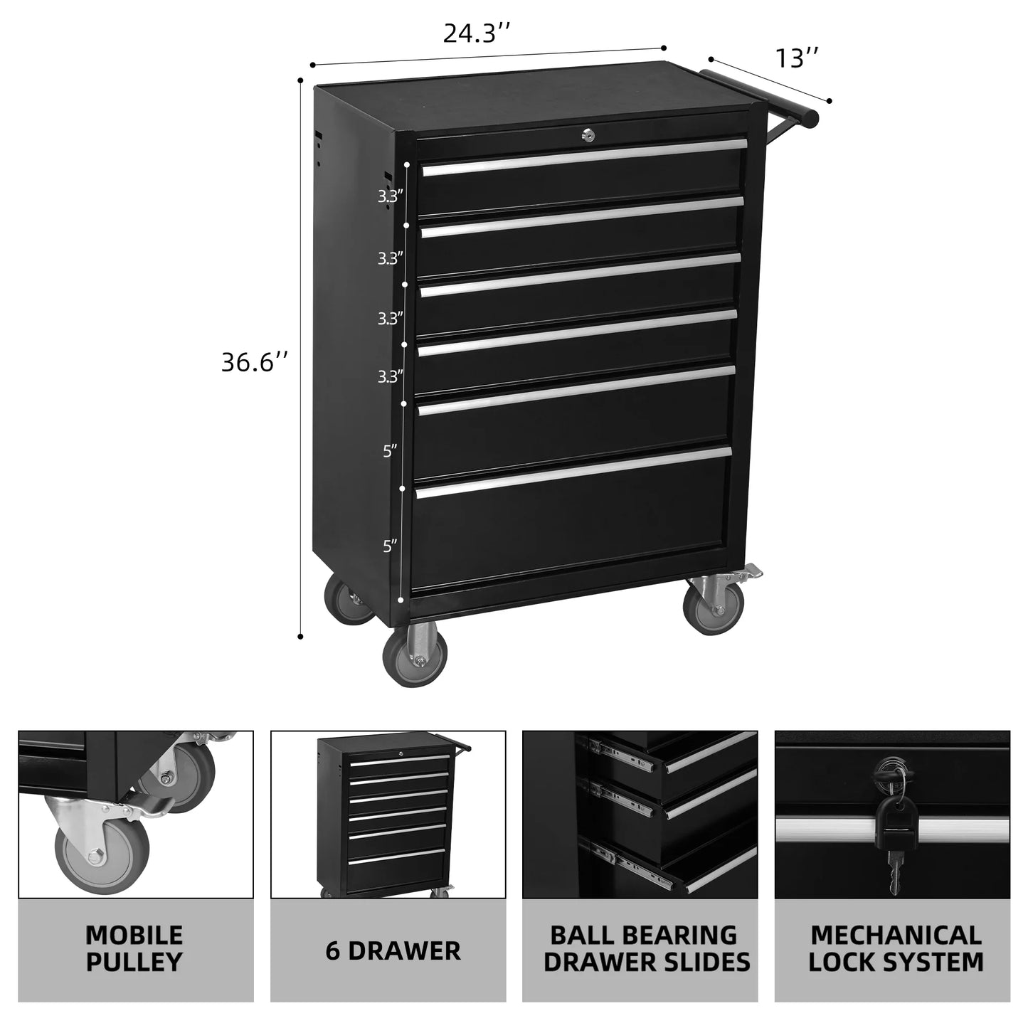 6-Drawer Rolling Tool Chest Cabinet, Large Capacity Metal Tool Box with Wheels