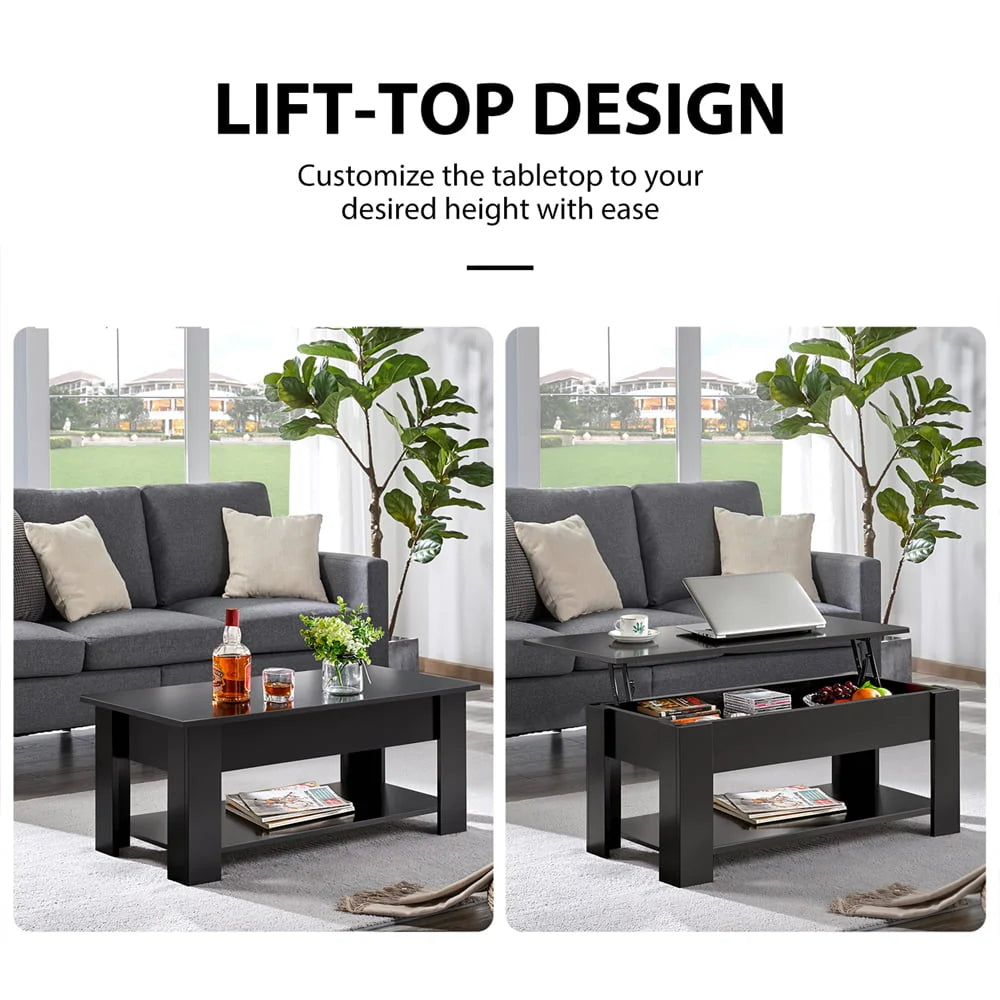 SmileMart Modern Lift Top Coffee Table with Hidden Compartment & Storage, Black