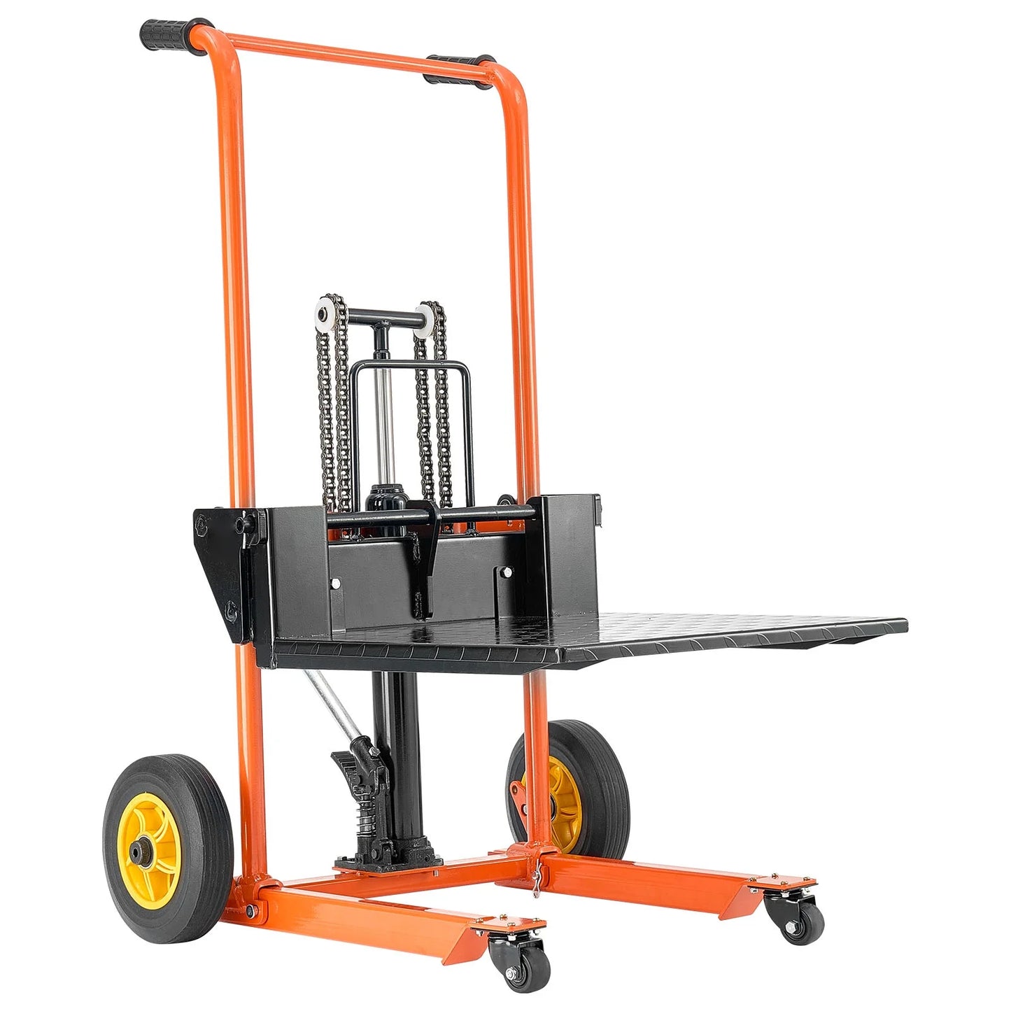 KFFKFF Hydraulic Material Lift Stacker, 450 lbs Capacity, Pallet Truck with Fork Lift Table, 35.8-Inch Max Height, Foldable & Portable Table Cart, Yellow & Black
