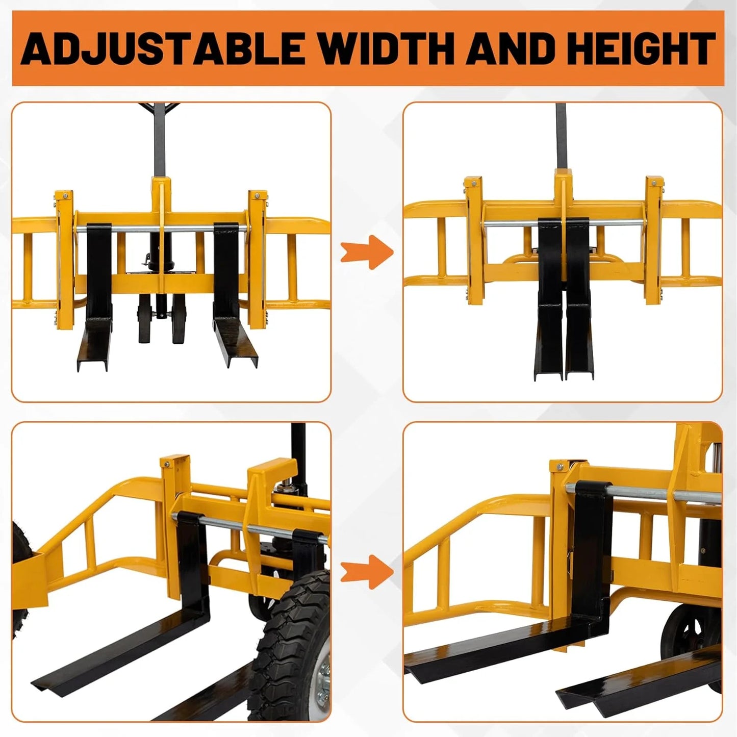 All Terrain Manual Pallet Jack with Guardrail, Heavy Duty Pallet Truck 2500 lbs Load Capacity, 3-Function Hand Control Manual Pallet Truck, Adjustable Width Forks, 65.75"W x 55.35"D x 50.39"H