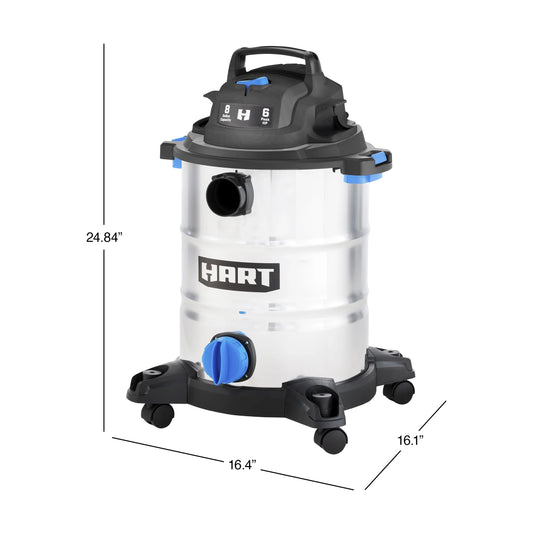 HART 8 Gallon 6 Peak HP Stainless Steel Wet/Dry Vacuum, VOC812SF 3703