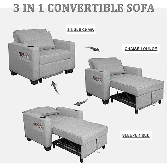 DURASPACE Accent Chair Chaise Lounge Indoor Arm Chair with USB Port, Cup Holder, Side Pocket, Storage, Pillow for Living Room Bedroom - Light Gray