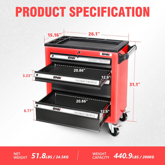 DNA Motoring TOOLS-00401 6 Drawers Garage Warehouse Workshop Plastic Top Tray Rolling Cabinet Chest Red With Swivel Casters