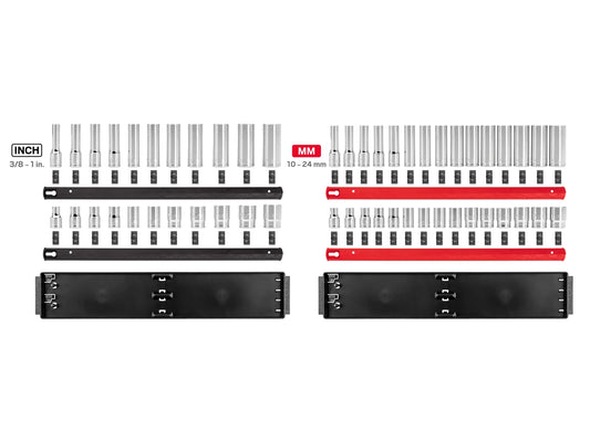 TEKTON 1/2 Inch Drive 12-Point Socket Set with Rails, 52-Piece (3/8-1 in., 10-24 mm) | SHD92214