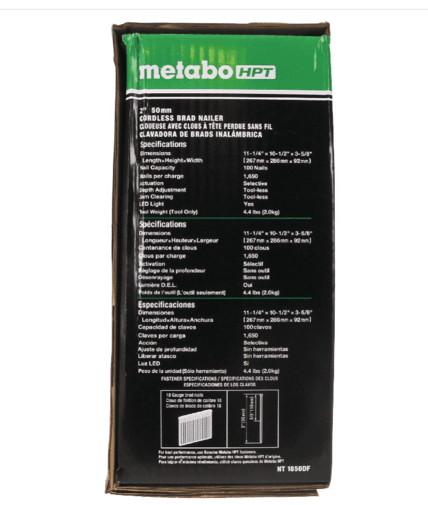 Metabo HPT NT1850DFM 18V Cordless 18 GA 5/8 to 2 in Brad Nailer Kit