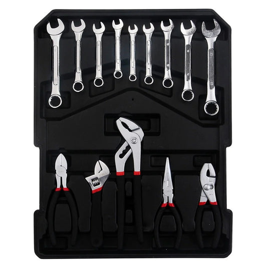 799PCS Aluminum Trolley Case Tool Set, Complete Tool Box Set with Rolling Wheels, Household Hand Tools Kit for Men, Silver