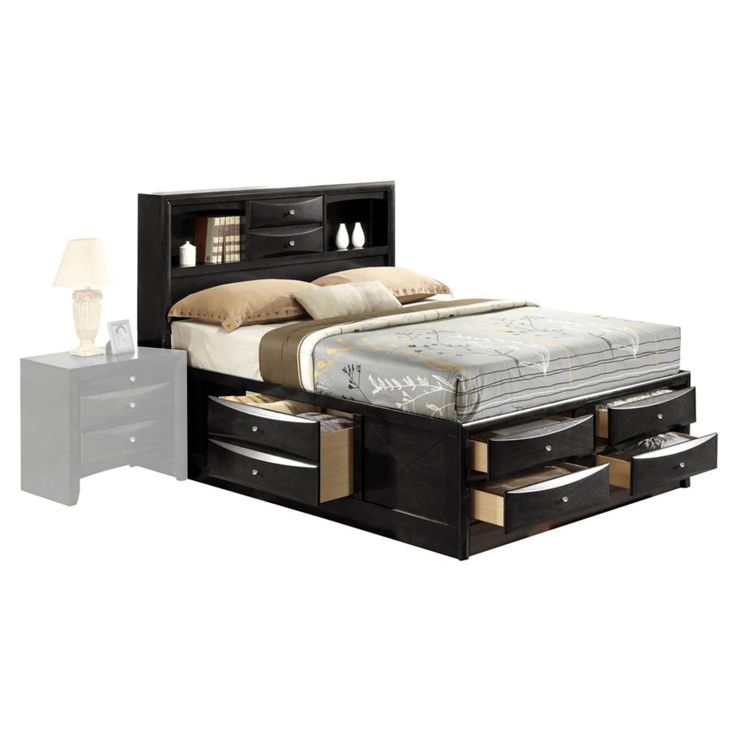 Acme Furniture Ireland Full Bed with Storage in Black Rubberwood, Multiple Sizes