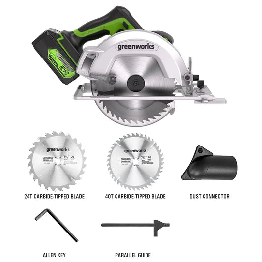 Greenworks 24V Brushless Cordless 7.25'' Circular Saw 4,500 RPM, with 4Ah Battery and 2A Charger