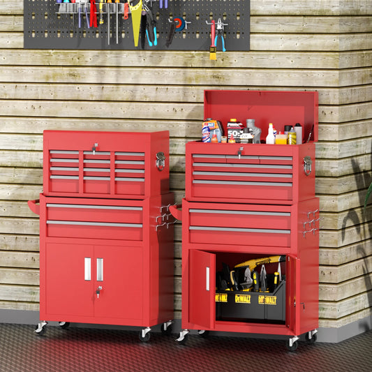 SUNCROWN Tool Chest,8-Drawer Rolling Tool Chest with Detachable Top Tool Box, Tool Chest with Universal Lockable Wheels, Metal Tool Cart for Garage, Workshop, Barbershop(Red)