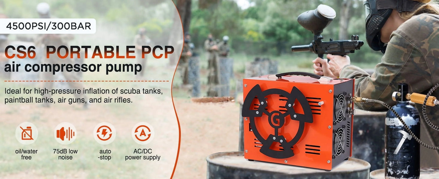 Greteefor PCP Air Compressor, Built-in 600W Adapter, 4500Psi/30Mpa, 350W Motor, 12V DC or 110V/220V AC Power, Auto Stop, Water/Oil free &Cooling Fan for Air Rifle, Paintball, HPA Tanks LightWeight
