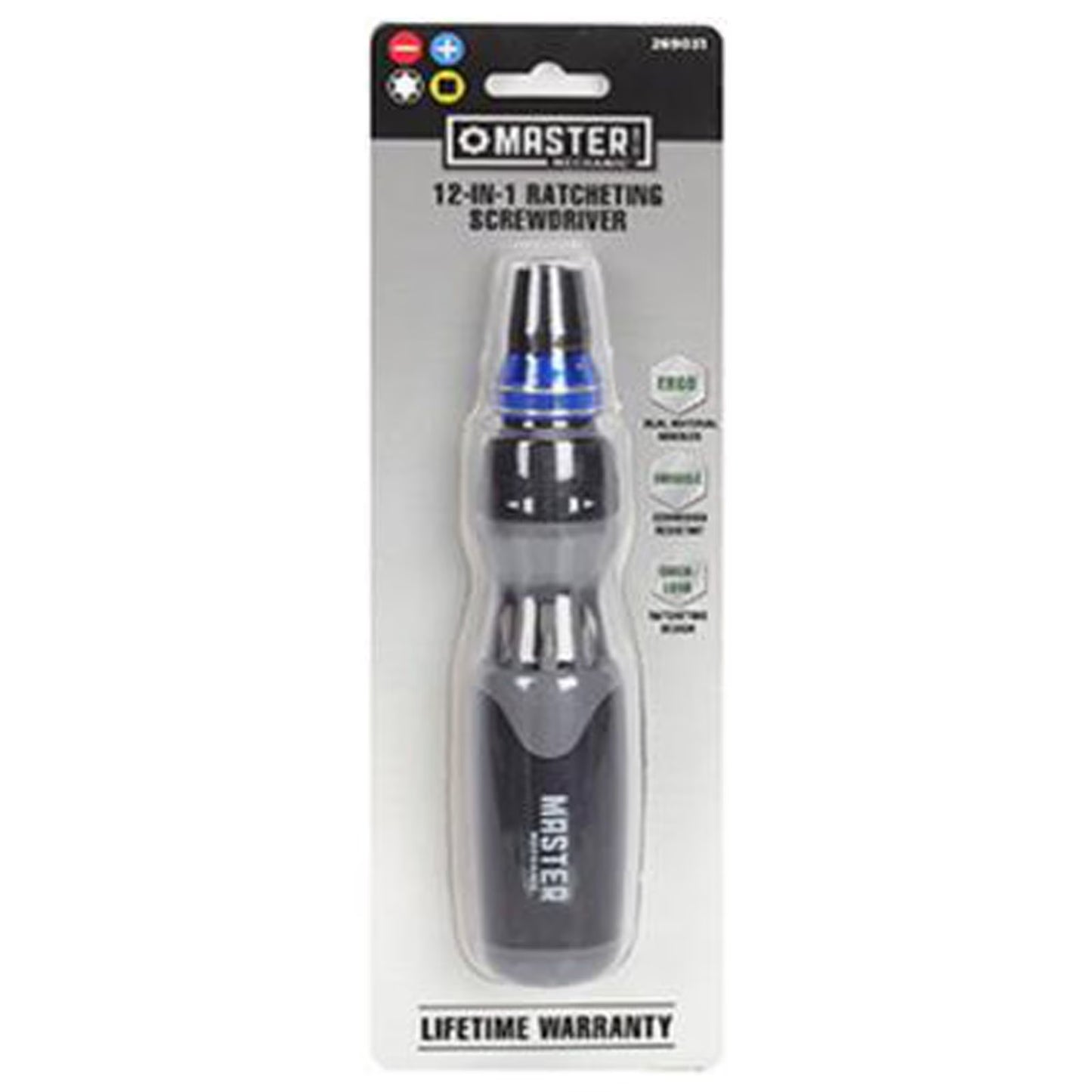 Master Mechanic GSTV20200316 12-In-1 Ratcheting Screwdriver, Handle Storage - Quantity 4