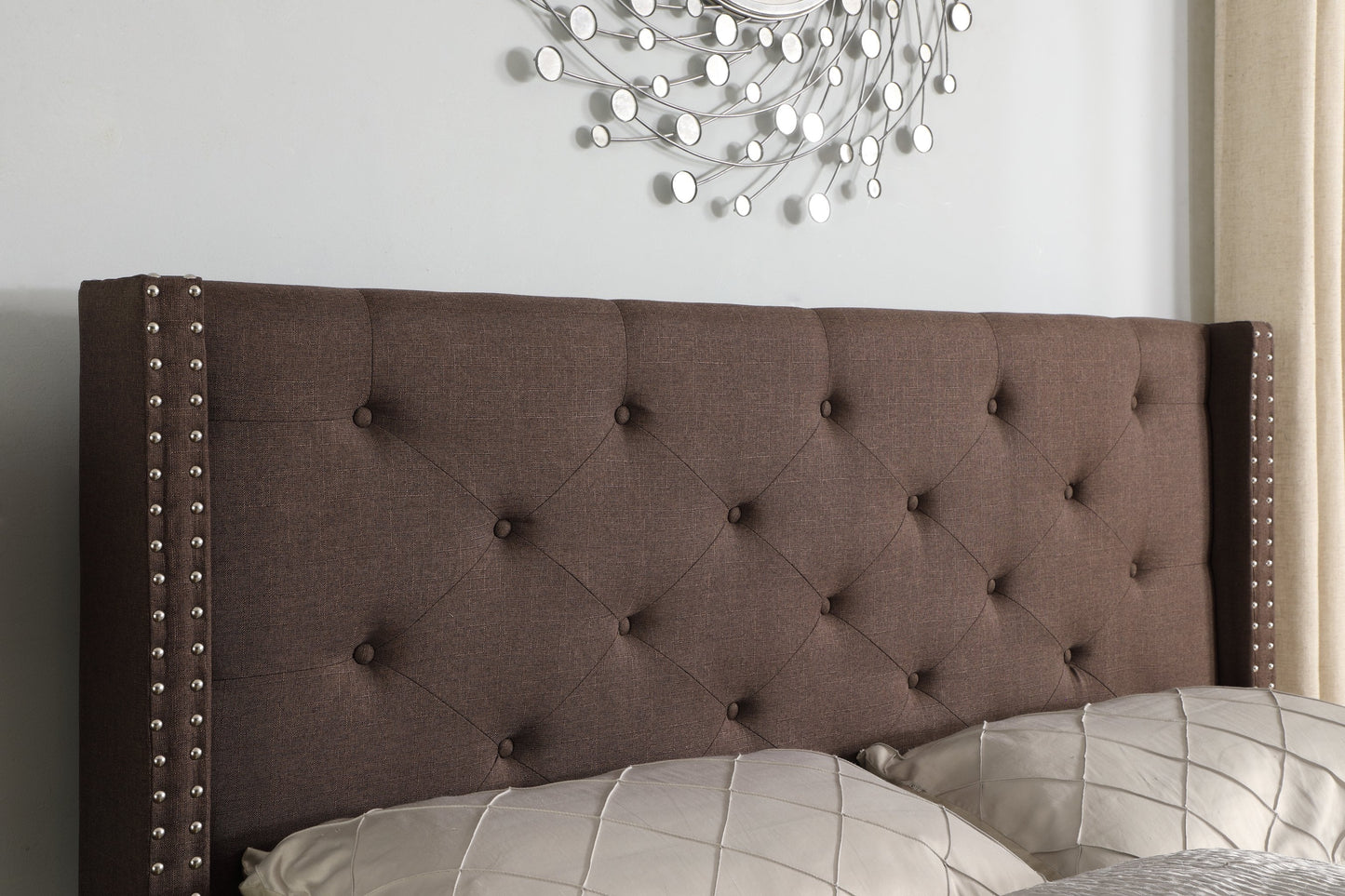 Full Size Upholstered Platform Bed Frame with 51" Tall Headboard - Button Tufted Cloth Bed - Wood Slat Support with Storage Space- No Box Spring Needed- Easy Assembly- Brown - OLIVER & SMITH