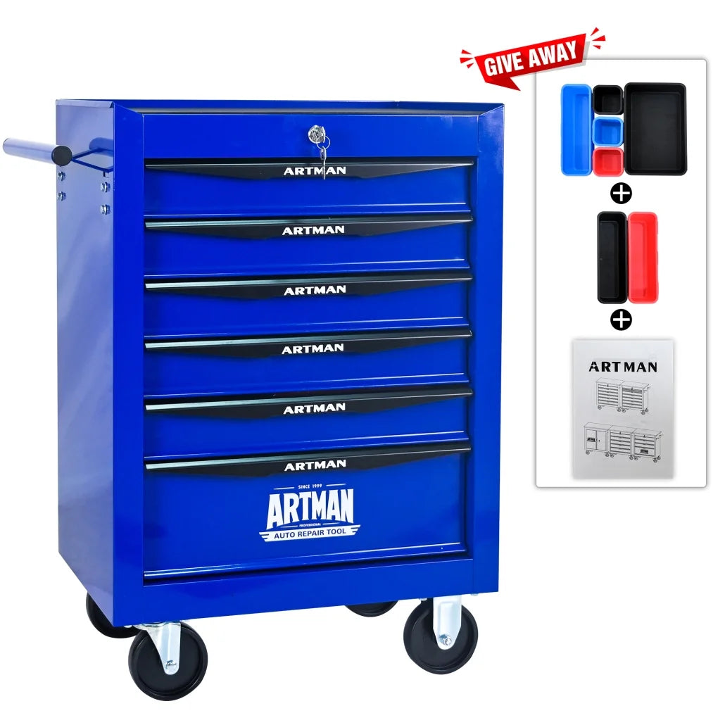 Rolling Steel Tool Chest with 7 Drawers, Ball Bearing Slides & 4-Wheel Mobility - Lockable Storage Cabinet for Workshop or Garage
