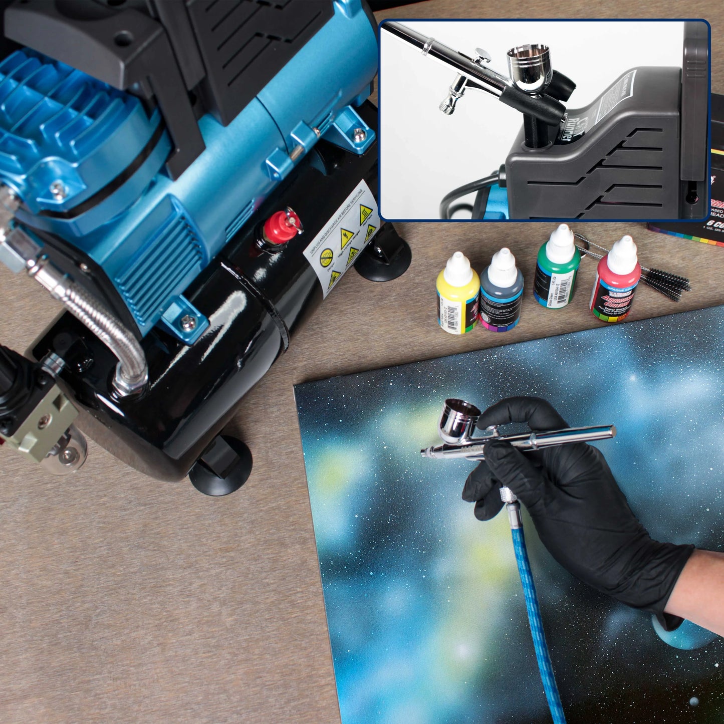 Master Airbrush 1/5 HP Super Cool Runner Dual Fan Tank Air Compressor Kit Model TC-426 - Professional Single-Piston with 2 Cooling Fans, Runs Longer without Overheating - Regulator Water Trap, Holder