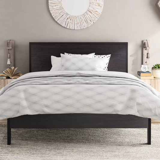 Amolife Heavy Duty Queen Size Platform Bed Frame with Wood Headboard, 12" Under Bed Storage, Black Oak
