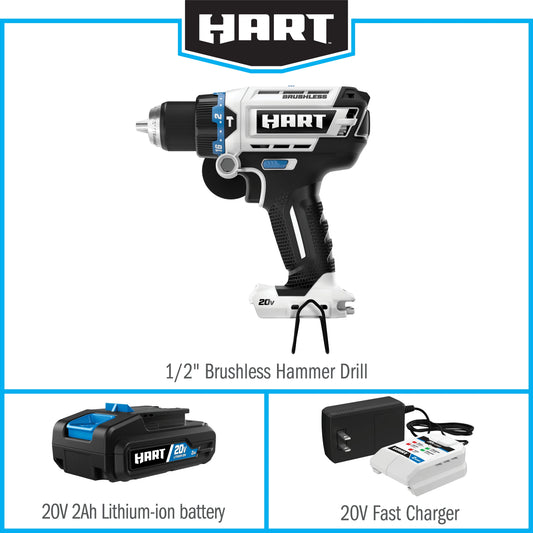 HART 20-Volt Brushless 1/2" Hammer Drill Kit
