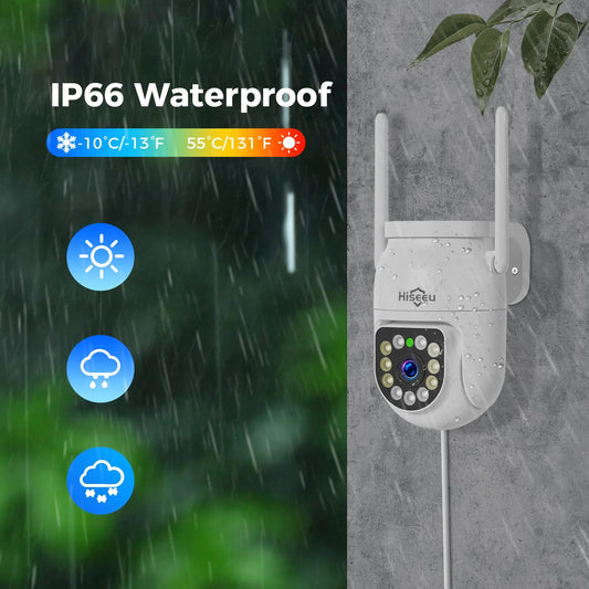 Hiseeu 3MP Wireless Outdoor Security System,4 CCTV PTZ Cameras with 2.4G WiFi,4K 16-Channel NVR,2-Way Audio, Color Night Vision, Human Detection,24/7 Surveillance-No HDD