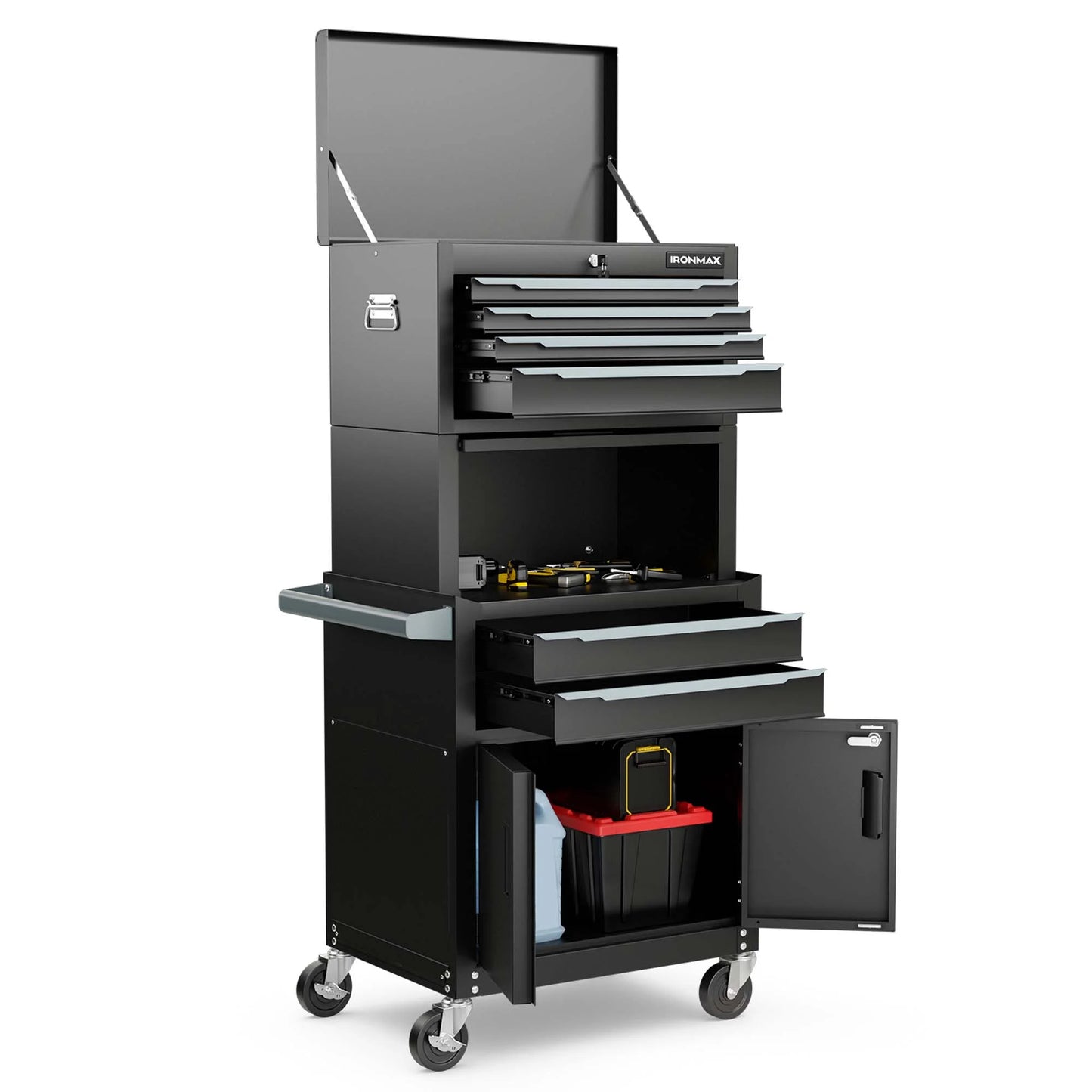 Ironmax 6-Drawer Rolling Tool Chest 3-in-1 Heavy-Duty Storage Cabinet with Universal Wheels Black