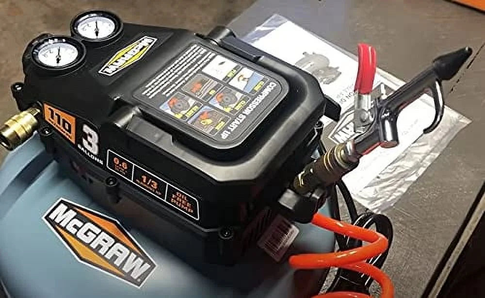 3 Gallon 1/3 HP 110 PSI Oil-Free Pancake Air Compressor