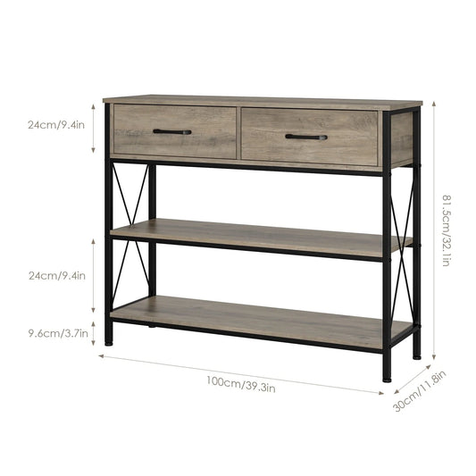 Homfa Console Table with Drawers, Rustic Hallway Table with Storage Shelves, Narrow Sofa Entryway Table for Living Room, Wash Gray