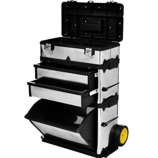 vidaXL 22.2" Stainless Steel Rolling Tool Boxes and Organizers with 2 Wheels Multicolor