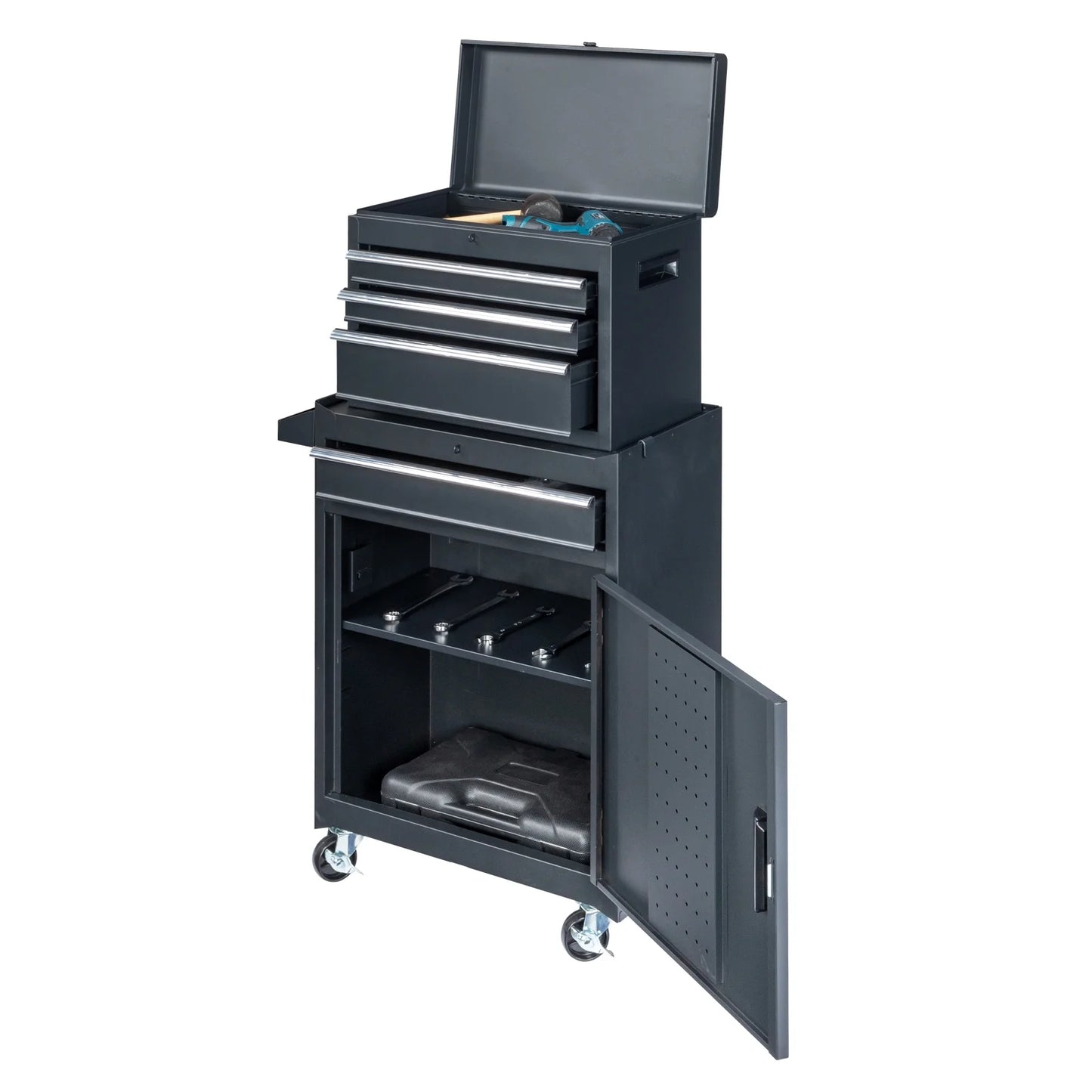 Gzxs 4-Drawer Rolling Tool Chest with Wheels, Tool Chest with Large Storage Cabinet and Adjustable Shelf, Portable Top Box with Locking System Tool Chest for Garage, Warehouse (Black)