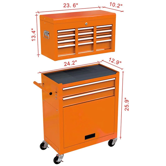 8-Drawer High Capacity Rolling Tool Chest With Wheels Removable Tool Box Combo Toolbox For Workshop Mechanics Garage orange color