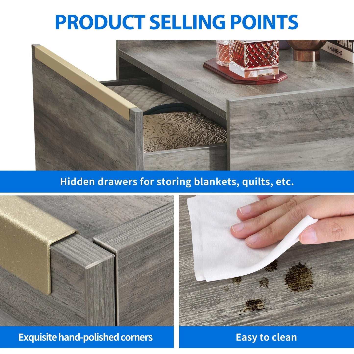 Dextrus Square Coffee Table with Storage, Manhattan Gate Center Table for Living Room, Bedroom, Grey Wash