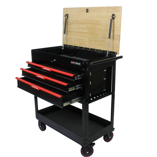 38-Inch Rolling Tool Chest, Tool Box with 3-Drawer, Multifunctional Mobile Tool Cabinet with Wheels and Wooden Top, Drawer Liner, Tool Cart for Workshop Mechanics Garage, Home Improvement