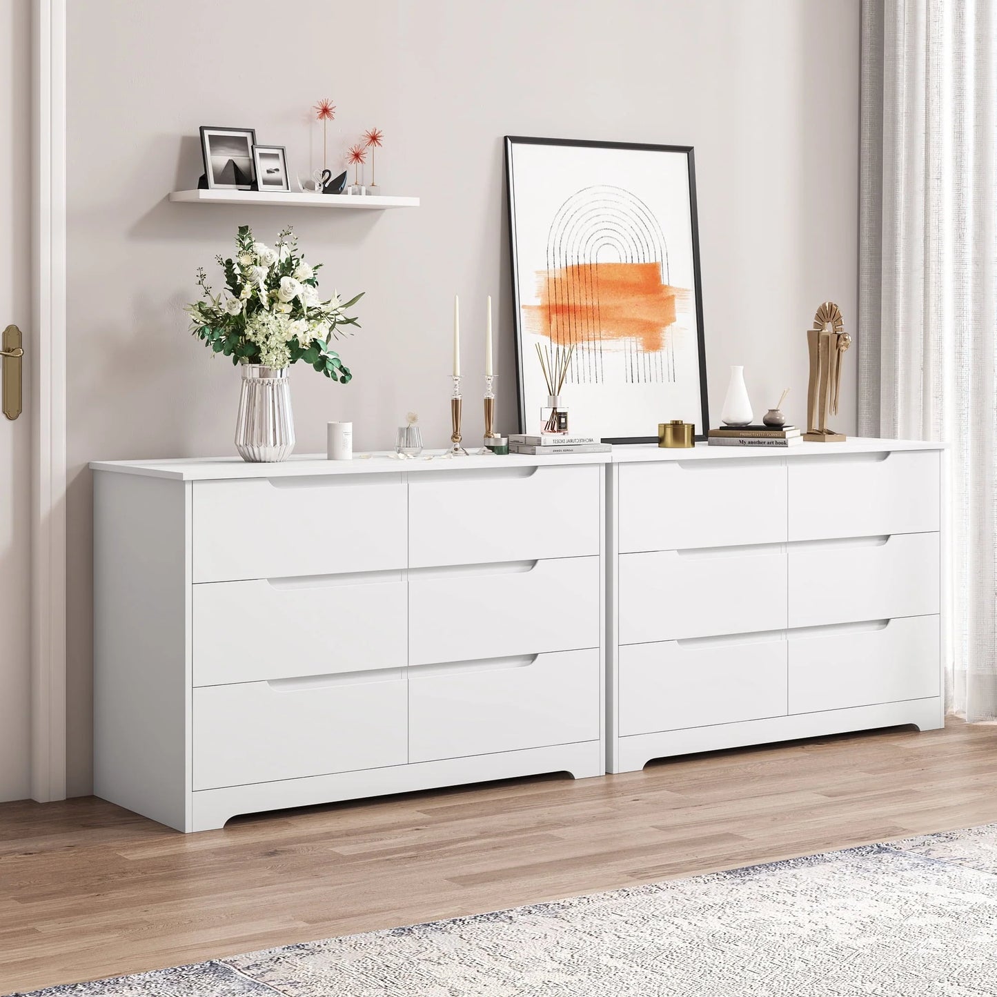 Homfa 6 Drawer White Dresser for Bedroom, Modern Chest of Drawers Wood Storage Cabinet for Living Room Nursery Kitchen Office