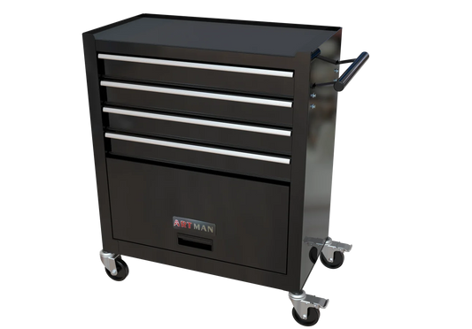 4 Drawers Rolling Tool Chest, High Capacity Tool Box with Tool Sets, Tool Chest with Lockable System and Wheels, Utility Tool Storage Cart for Workshop Mechanics Garage (Black)