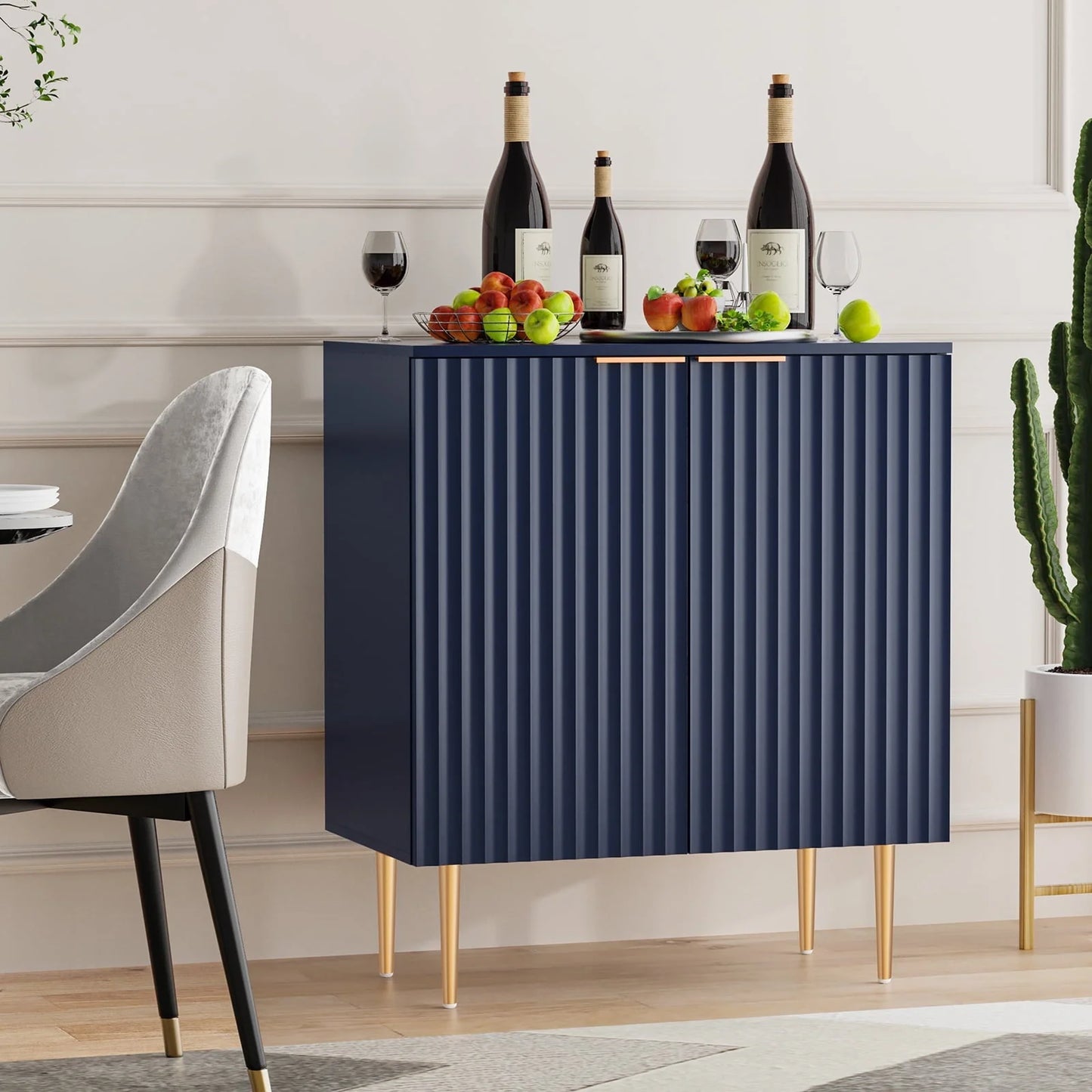 Boowill Sideboard Buffet Cabinet with Storage and Adjustable Shelves and Doors Kitchen Console Cabinet Blue Credenza Liquor Cabinets for Living Room, Office, Hallway