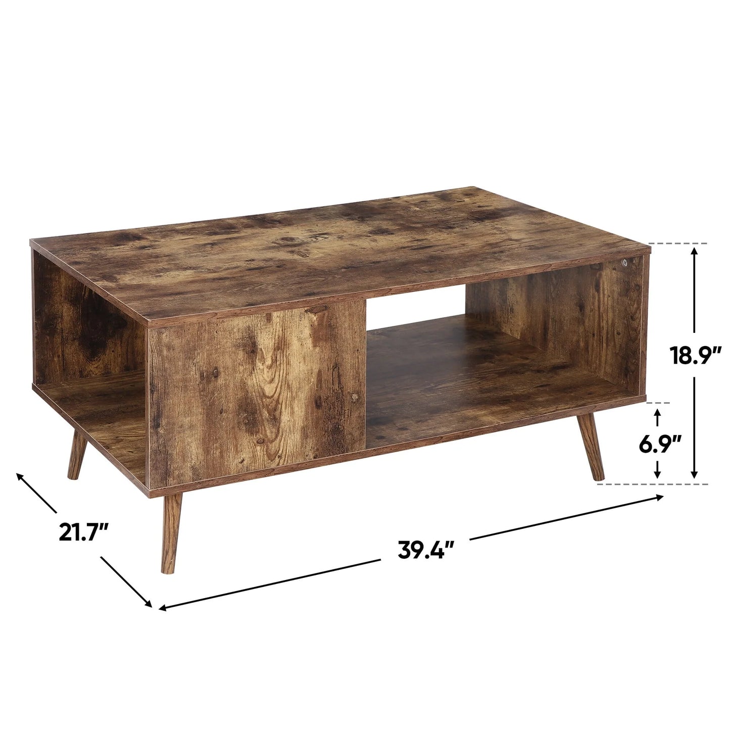 ZENY Wooden Mid Century Coffee Table with Open Storage Shelf Vintage Accent TV Table for Living Room, Bedroom Home/Office Indoor, Brown