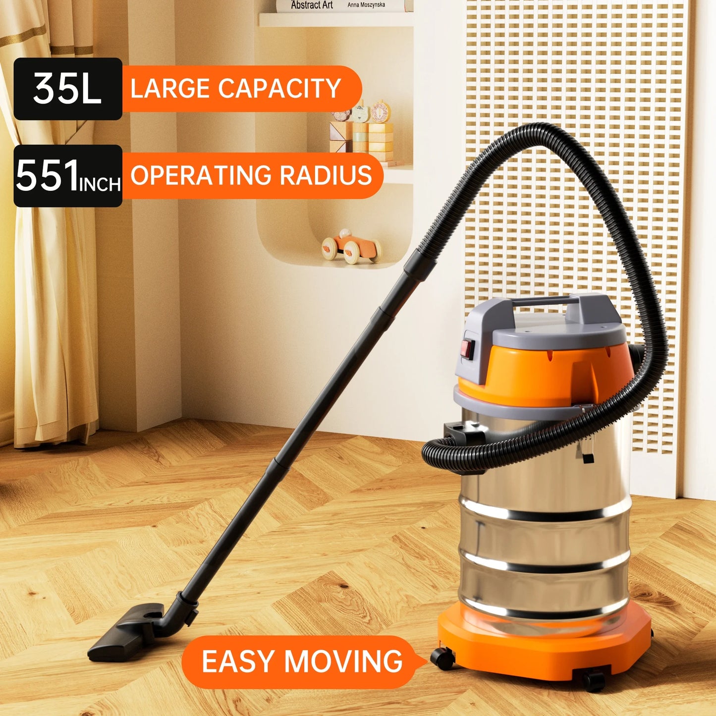 TOPTENG Wet Dry Vacuum Cleaner, 10 Gallon 3200w 8 Peak Stainless Steel Shop Vacuum Wet and Dry, with Filter and Attachments for House Garage Workshop Car