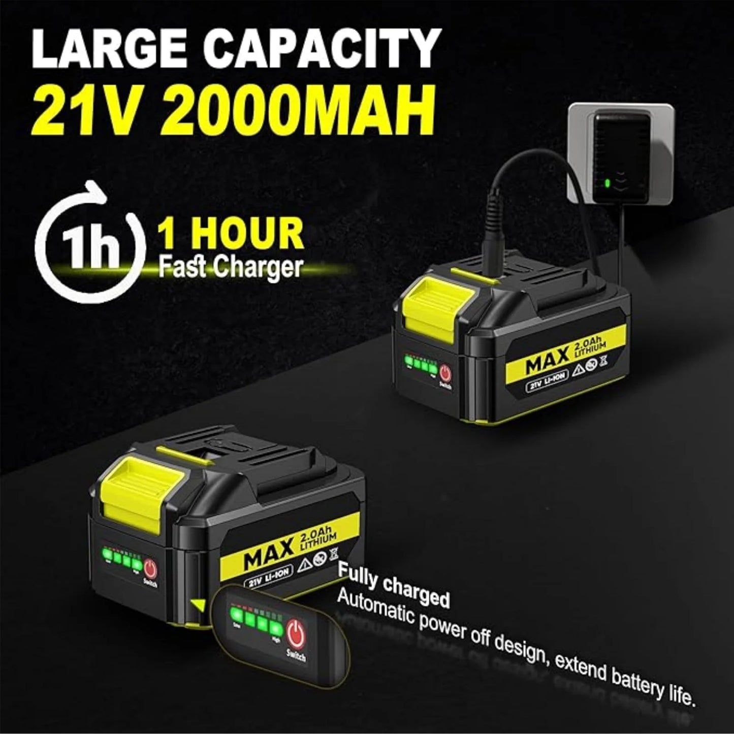 Rvchic 2-in-1 Cordless Electric Brad Nailer with 2 * 2.0Ah Battery for Upholstery,Carpentry and Woodworking,1000pcs Nails,18GA Staples Included,Yellow