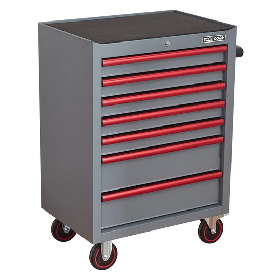 26.7inch Tool Cabinets Rolling Toolbox with 7 Drawers, Metal Tool Chest with Wheels, Gray Color, Tool Cart for Garage, Warehouse, Repair Shop, Workshop