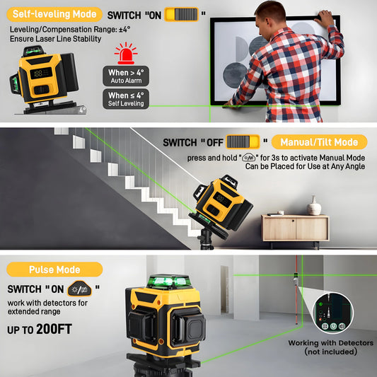 Laser Level,GOCHIFIX 16 Lines 4x360? Green Cross Laser Level Self Leveling with Tripod,Rotating Bracket,Remote Control,Lifting Platform,Rechargeable Battery and Storage Box