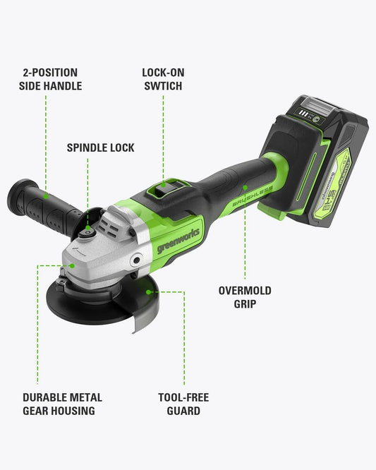 Greenworks 24V 4-1/2" Brushless Cordless Angle Grinder with 4Ah Battery & 2A Charger 3201302