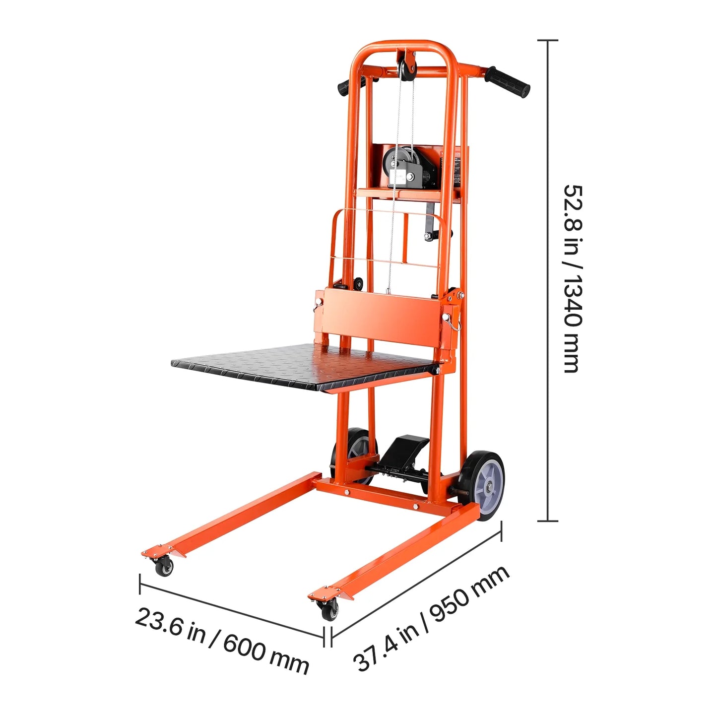 KFFKFF Manual Lift Stacker, Pallet Dolly with 330lbs Load Limit, Maximum Elevation of 42.9in, Winch Stacker, Versatile Pallet Truck Stacker Equipped with Rotating Wheels and Lifting Plate
