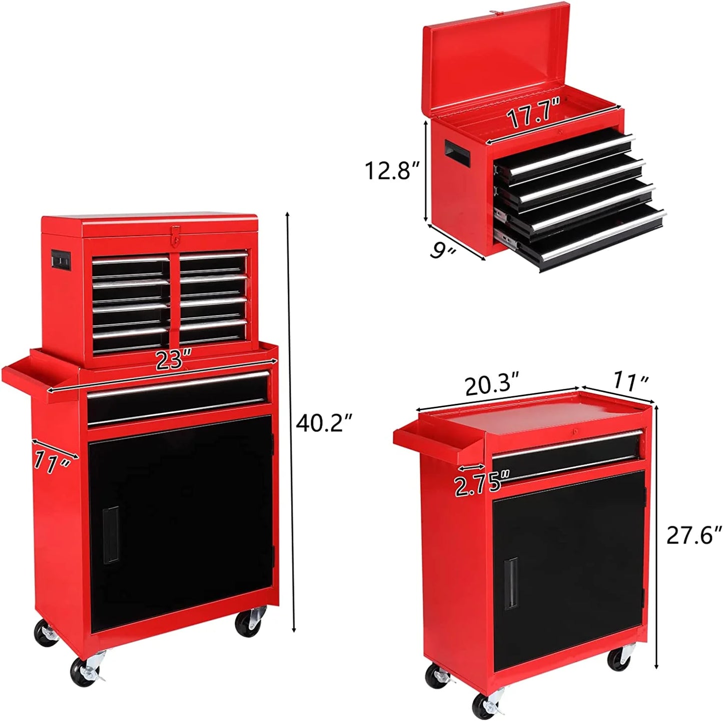 TUFFIOM 5-Drawer Rolling Tool Chest, Tool Storage Cabinet with Adjustable Shelf, Tool Organizer Box