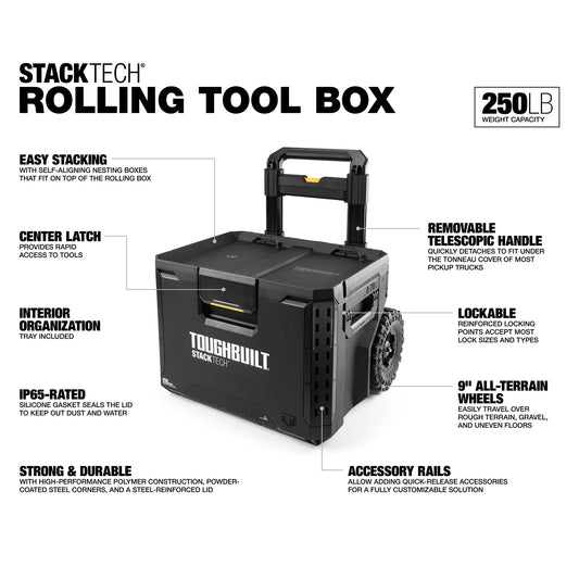 ToughBuilt Portable 2-in-1 Rolling Tool Box with Wheels & Stackable Design