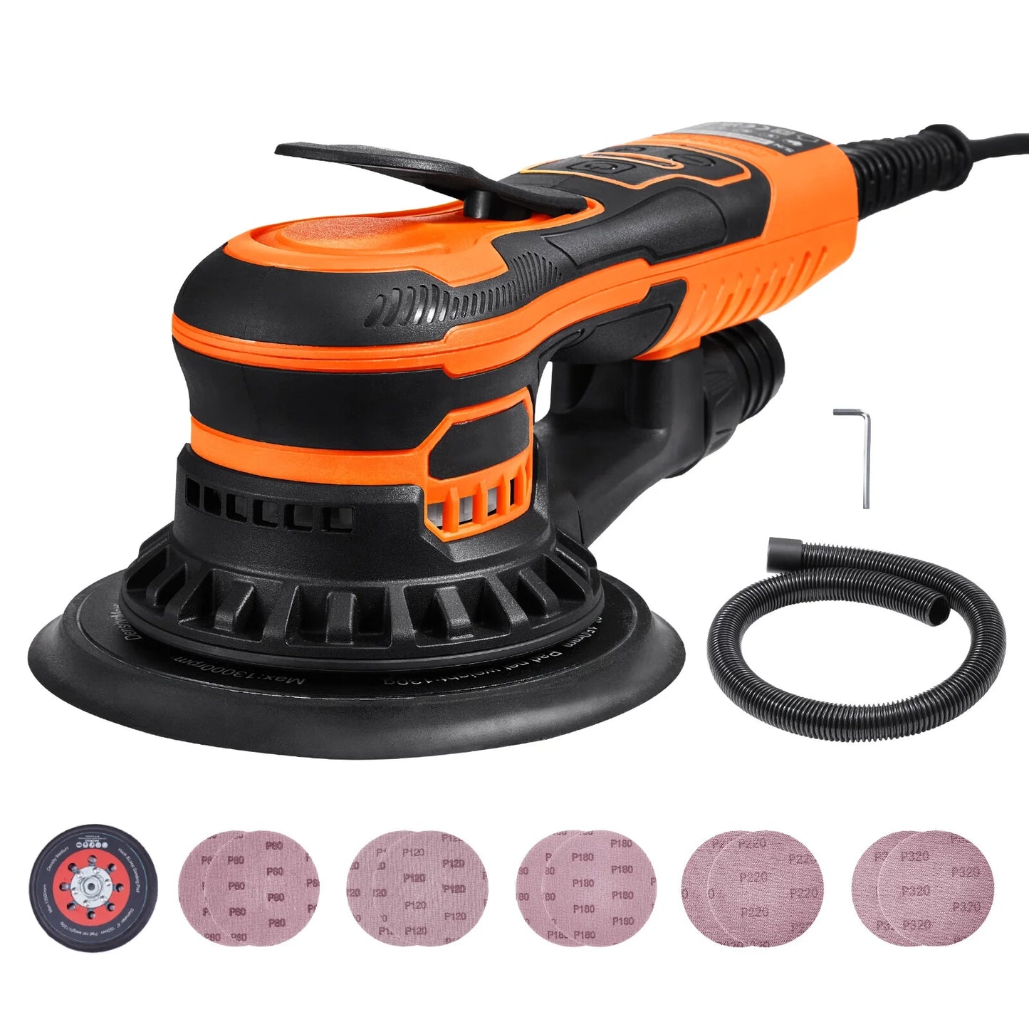 Random Orbital Sander 6'' Palm Sander 10000 PRM 10 PCS Sandpapers 6 Speeds