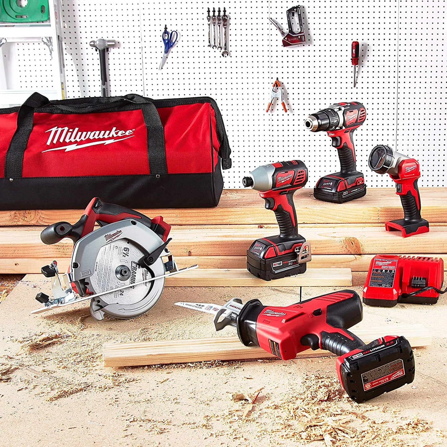 Milwaukee M18 18V Lithium-Ion Cordless Power Tool Set, 5 Pack